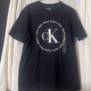 Calvin Klein Men's Black Tee with Circular Logo